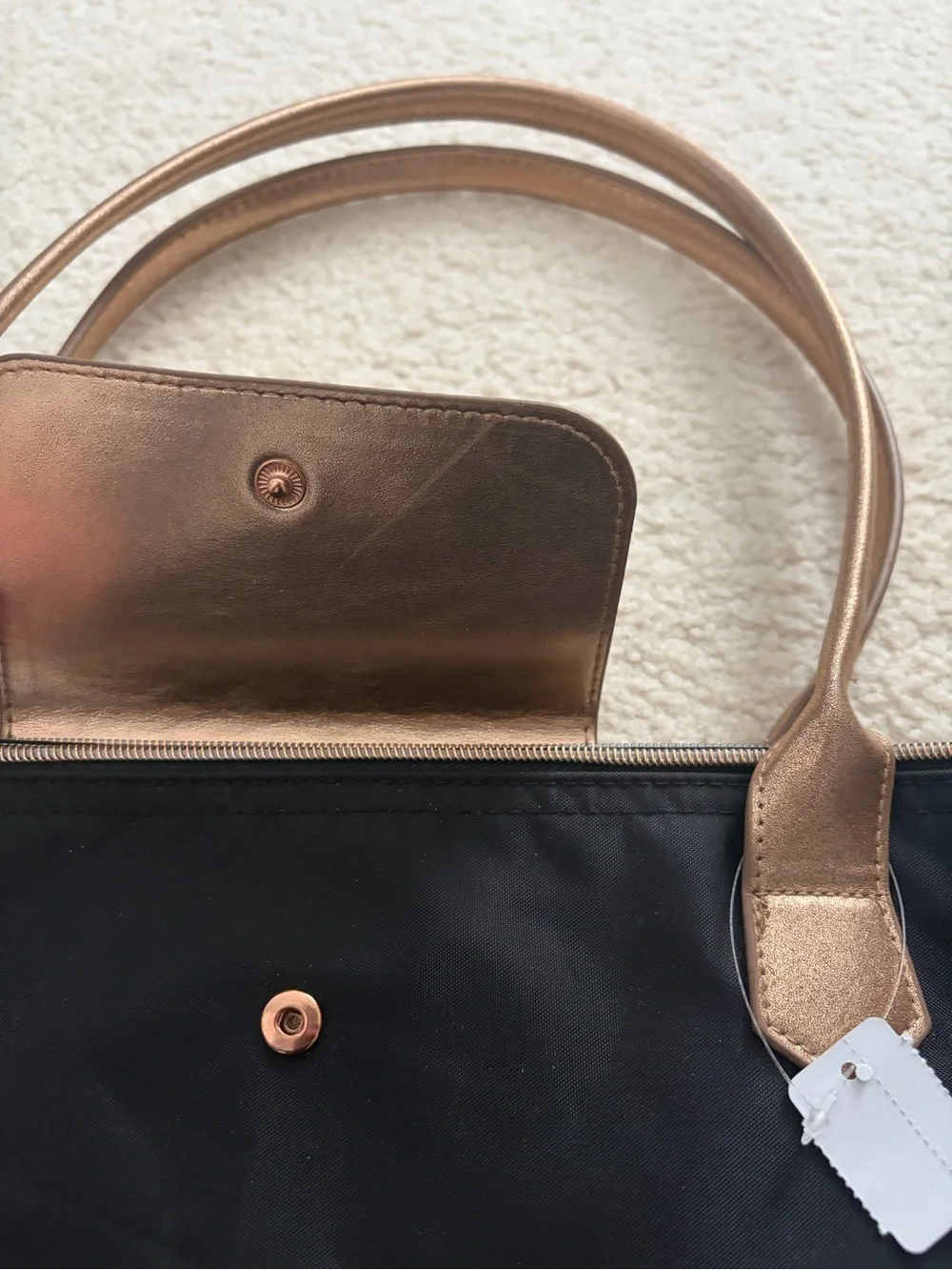 Black Tote Bag with Rose Gold Trim - Lightweight Everyday Shopper